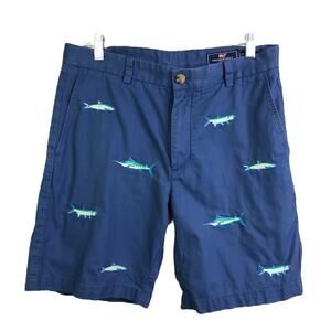 Vineyard Vines Breaker Shorts Men 32 Navy Blue Embroidered Marlins Cotton 1H0449